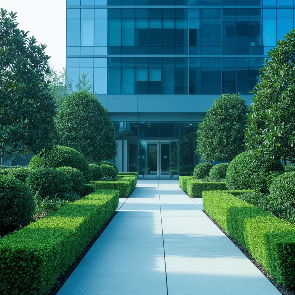 Grounds maintenance team working at a commercial property