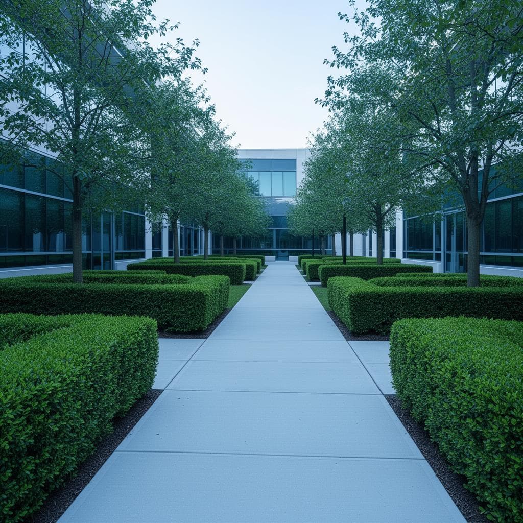 Professional grounds maintenance worker at a Perth commercial property