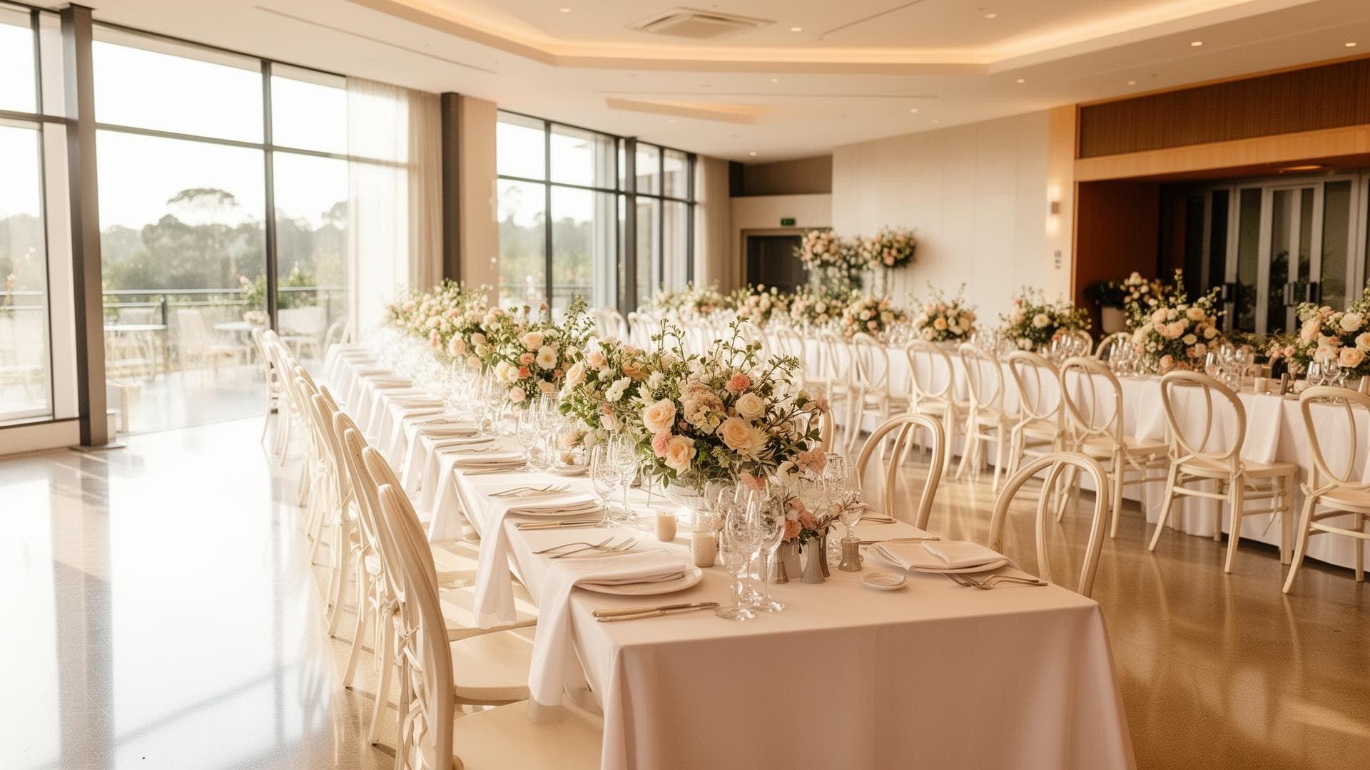 Elegant Perth wedding venue interior with tables beautifully set